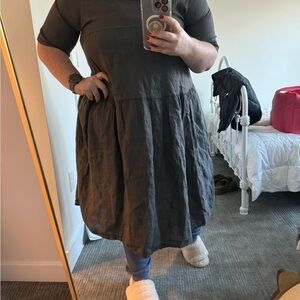 Linen Tiered Shift Dress Size 10-12 Large 100% Natural lightweight Summer Gray